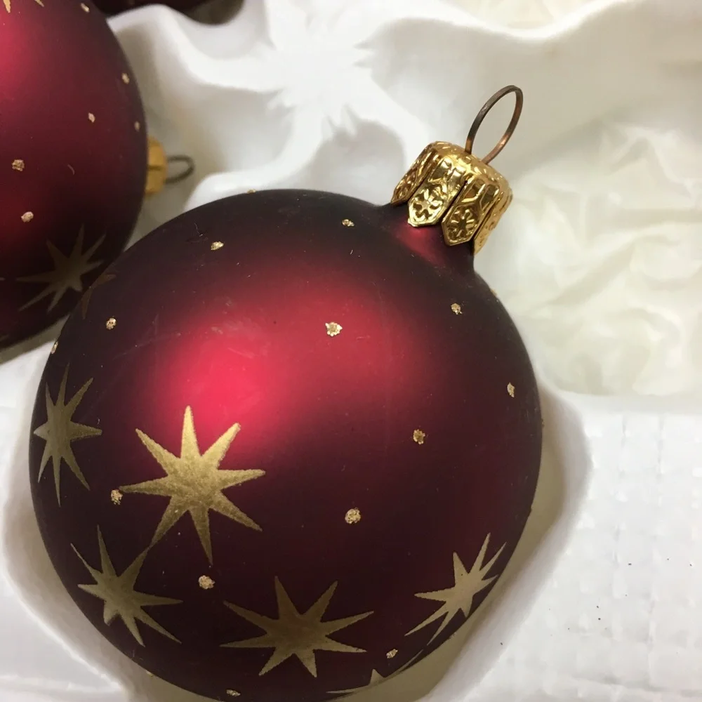 MOUTHBLOWN Handpainted Eve West Germany Christmas Ball Ornaments Burgundy Gold